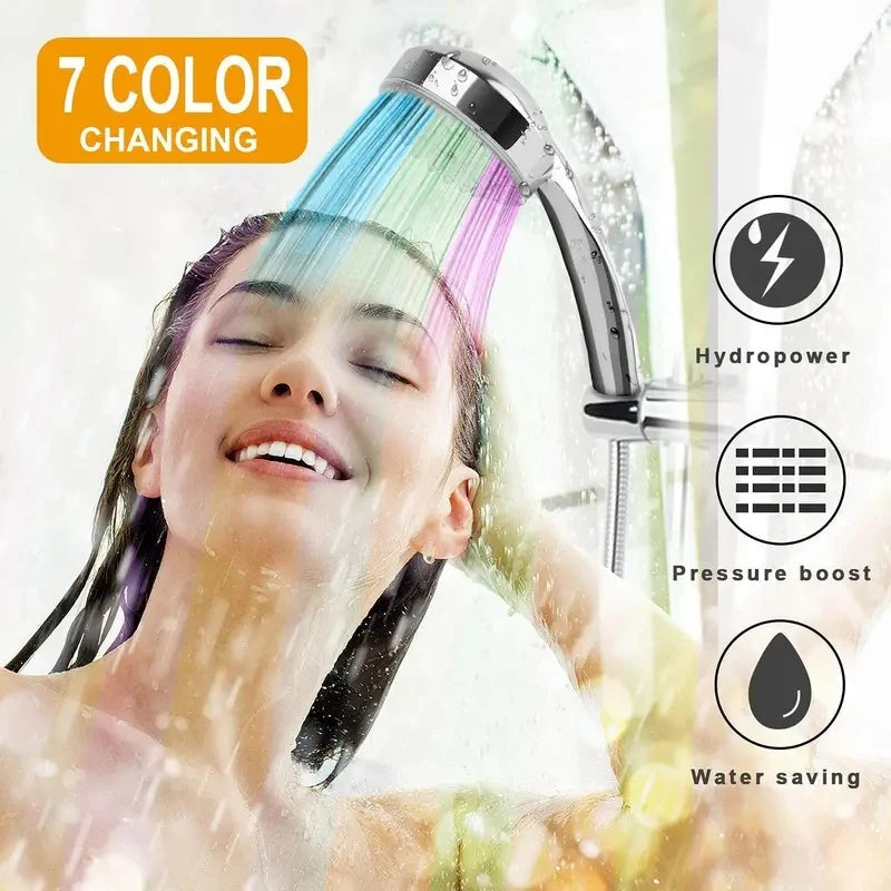 Moktan Sabai 7-Color LED Rainfall Shower Head Water Saving Bathroom Replacement Sprayer