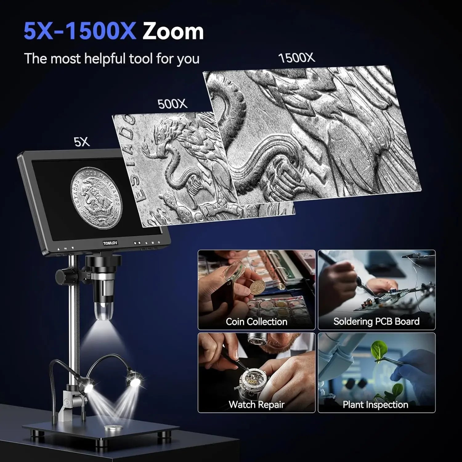 Moktan Sabai HDMI Digital Microscope 1500X 10.1 Inch IPS LCD Coin Soldering Camera