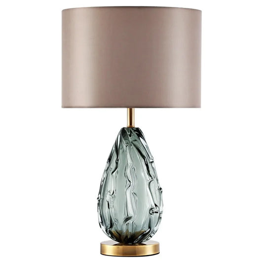 Modern Crystal Glass Table Lamp Grey Fabric Shade Bedroom Hotel Home Decor Light