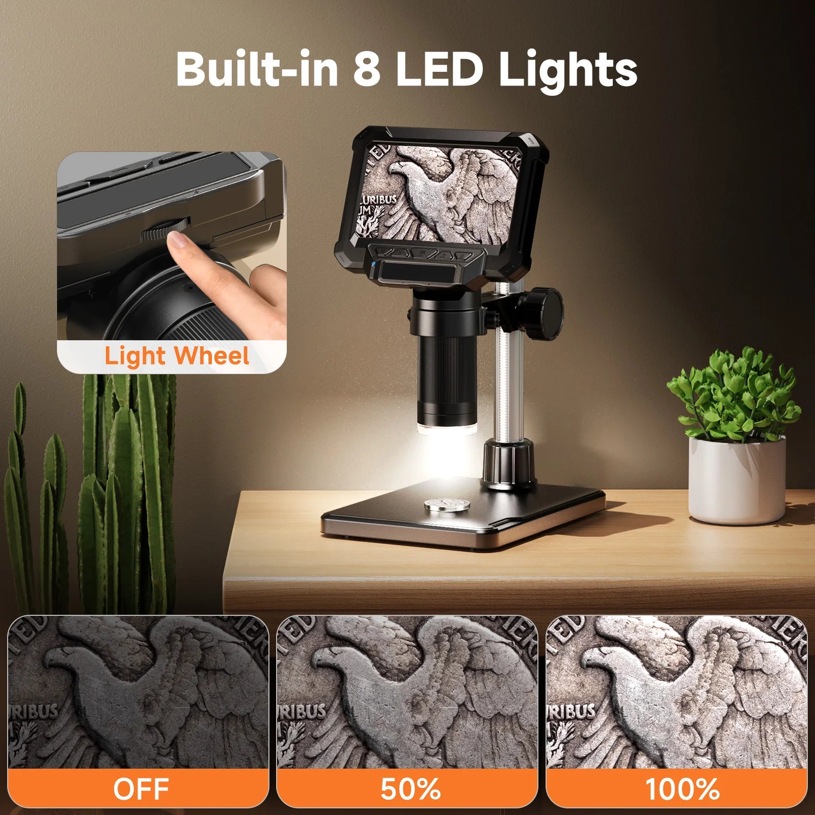 Moktan Sabai 1600X Digital Microscope 4.3 Inch IPS Screen Coin Magnifier 1080P LED