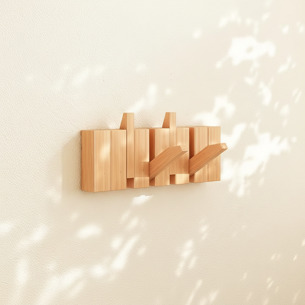 Moktan Sabai Wooden Piano Coat Rack Wall Mounted Solid Wood Hooks 4 6 8 Hook Organizer Beech 4 Hook