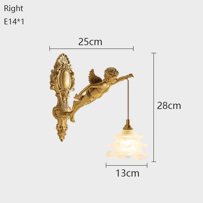 Moktan Sabai Brass Angel Wall Lamp Crystal Sconce Light Bedside Balcony Corridor Porch Decor