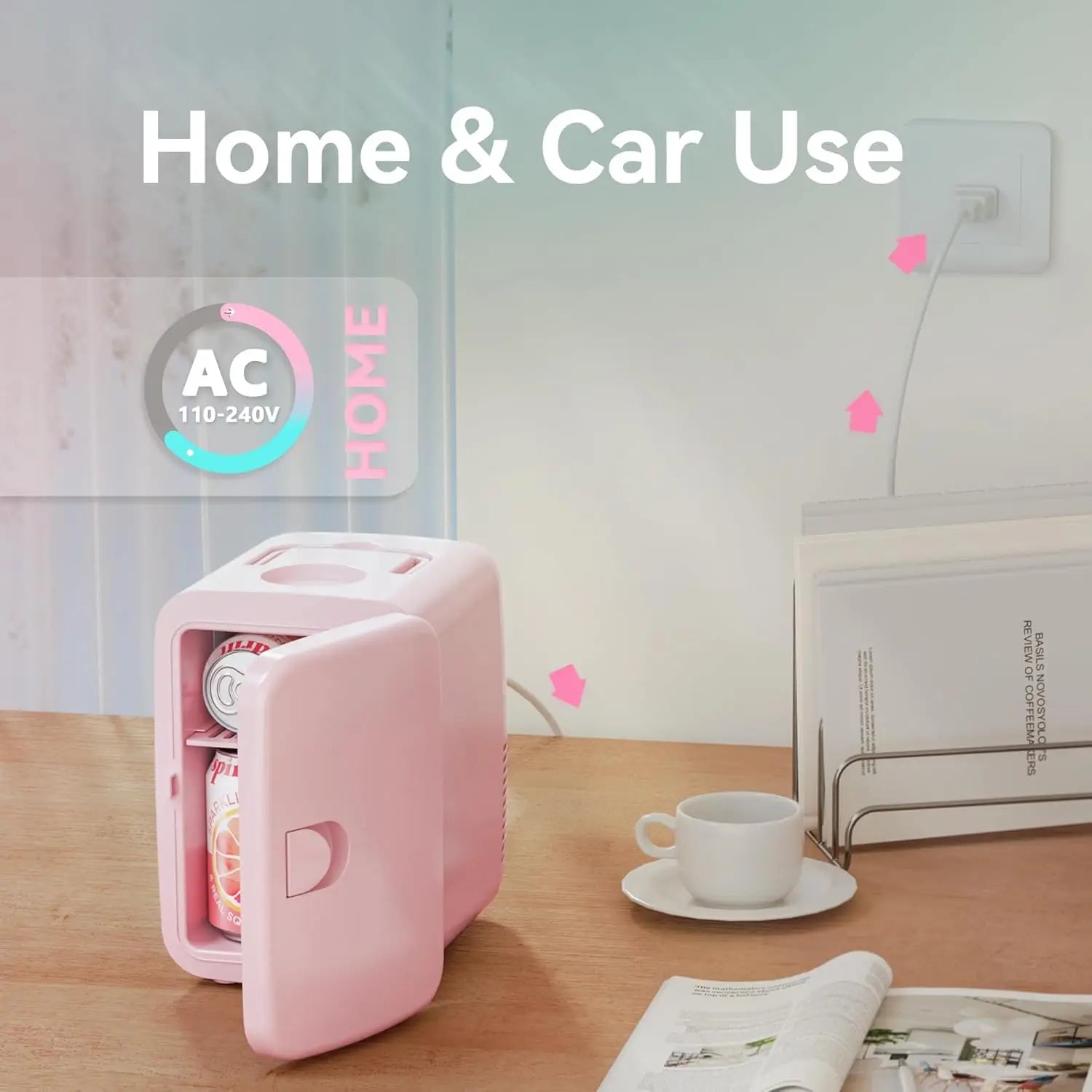 Moktan Sabai Pink 4L Mini Fridge Portable AC/DC Skincare Cosmetics Beverage Cooler