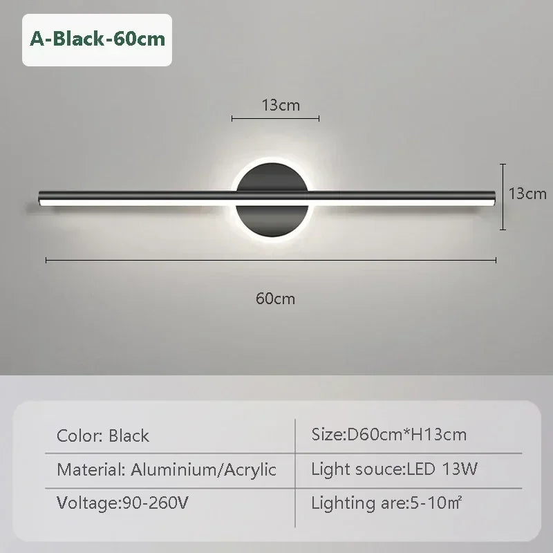 Moktan Sabai LED Mirror Front Wall Light – 40/60cm Gold Black Indoor Lamp for Bathroom & Bedroom