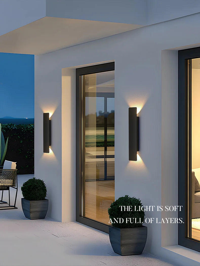 Moktan Sabai Outdoor Waterproof Wall Light – 18W LED Black Aluminum Exterior Lamp for Bedroom