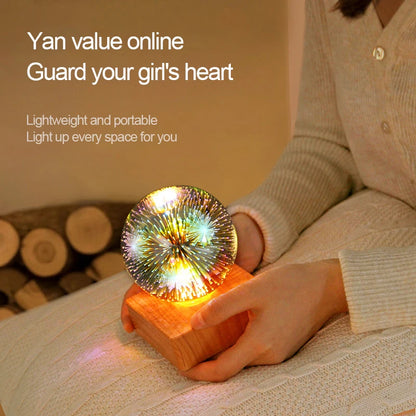 3D Firework LED Night Light Glass Ball Starry Sky Table Lamp Home Decor