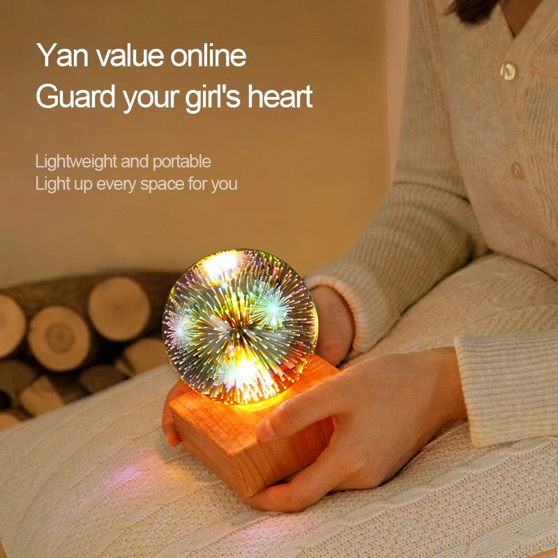Moktan Sabai 3D Firework LED Night Light | Starry Sky Glass Ball Table Lamp for Home Decor