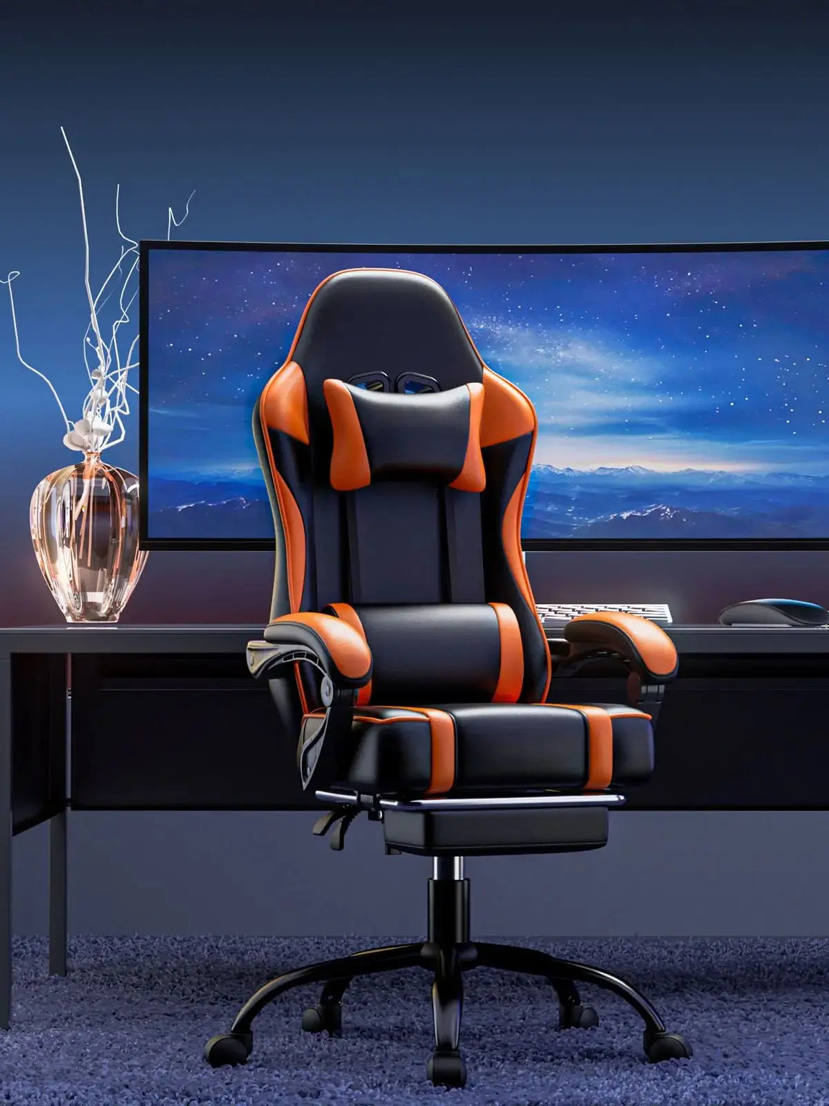 Moktan Sabai Gaming Chair with Footrest Reclining PU Leather Ergonomic Office Desk Chair
