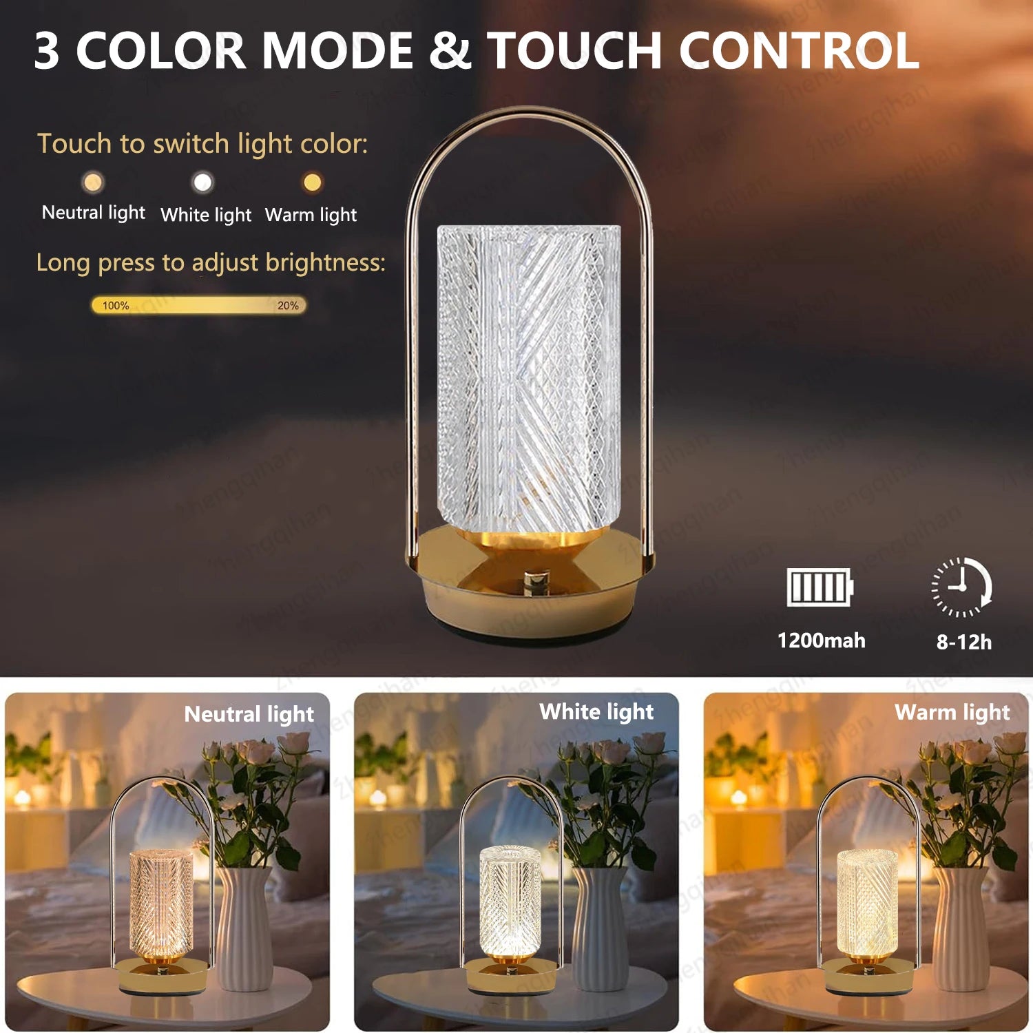 Moktan Sabai Wireless Crystal LED Table Lamp – Rechargeable Touch Night Light for Bedroom Bar