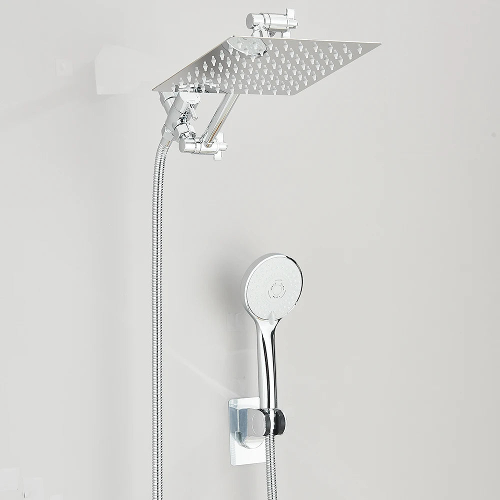 Moktan Sabai High Pressure Rain Shower Head 8-12Inch with Handheld & Adjustable Arm Spray Chrome