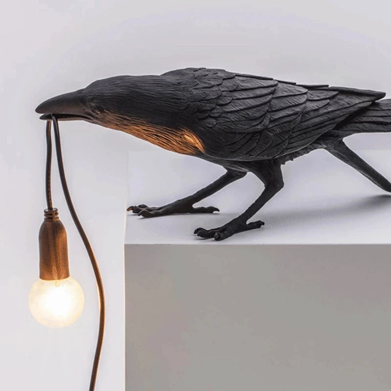 Moktan Sabai Crow Bird Wall Lamp – Resin Bedside Night Light for Bedroom & Living Room Decor Black sitting US plug