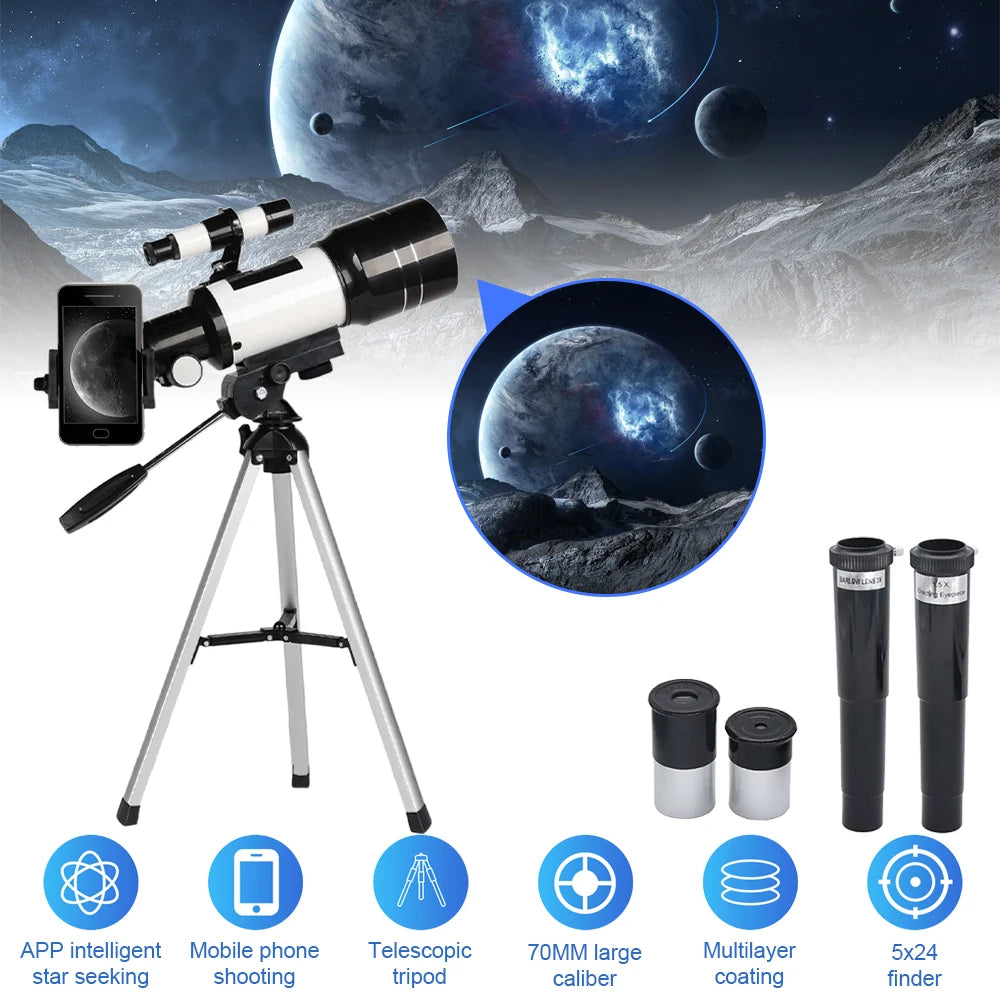 Moktan Sabai 150X Astronomical Telescope 70mm Aperture Portable Refractor with Phone Adapter
