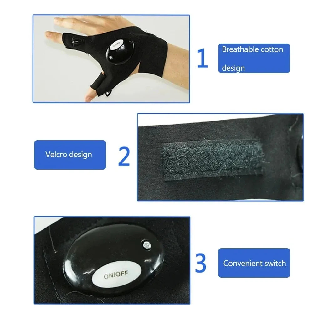 Moktan Sabai LED Flashlight Running Gloves – Waterproof Fingerless Gloves for Cycling & Hiking