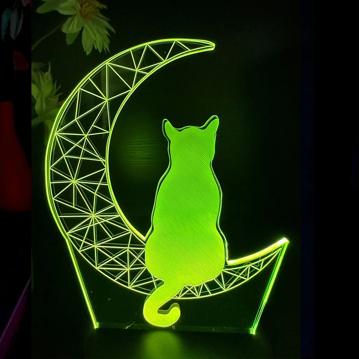 Moktan Sabai Moon Cat 3D Night Light Optical Illusion Lamp 7-Color Touch Bedroom Decor Lamp