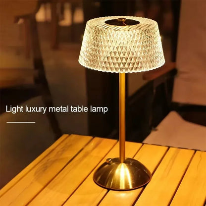 Luxury Touch LED Table Lamp Rechargeable 3 Color Bedside Glass Night Light