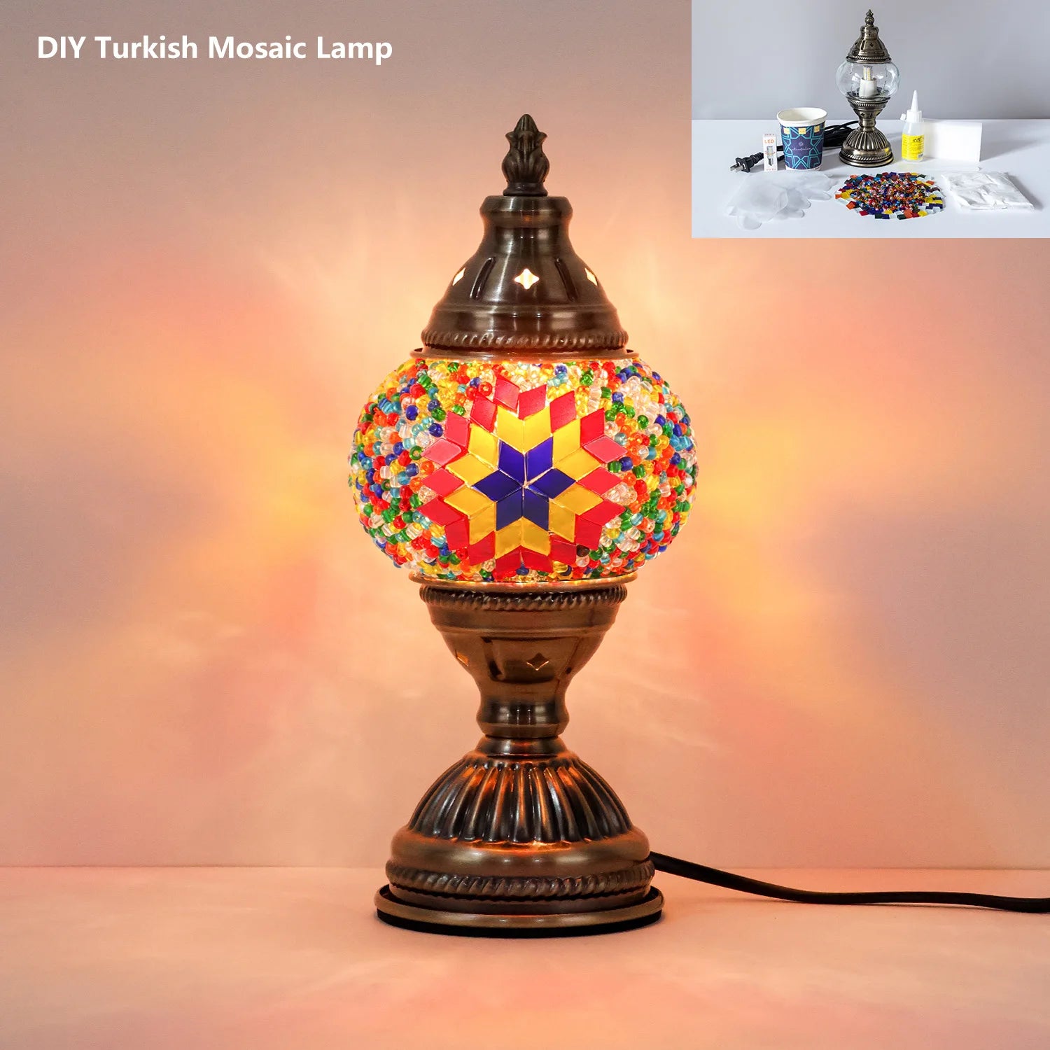 Moktan Sabai DIY Mosaic Table Lamp Kit Handmade Craft Night Light Parent Child Activity