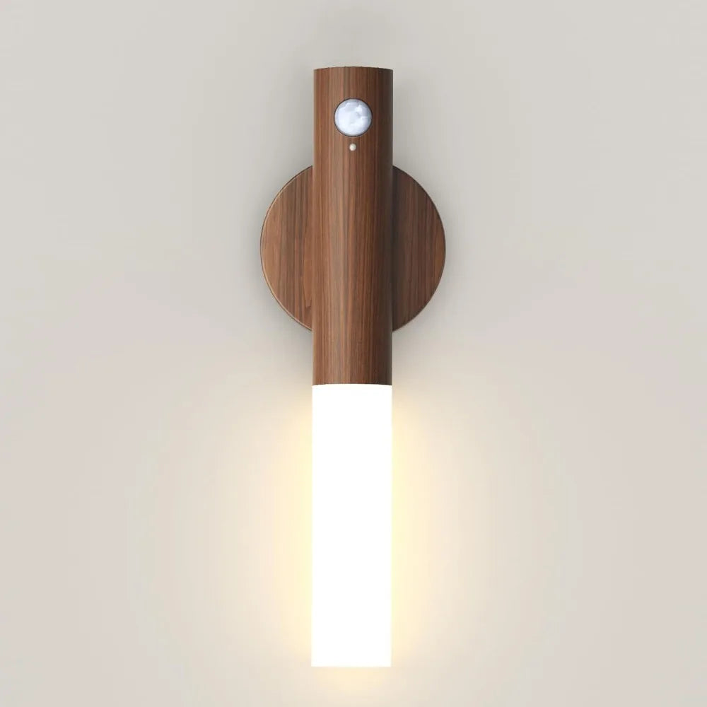 Rechargeable Motion Sensor Wall Sconce – Magnetic Wooden Night Light for Bedroom