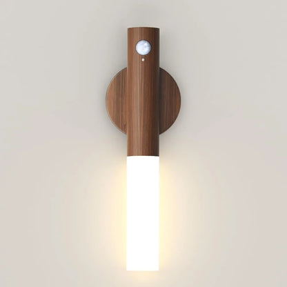 Rechargeable Motion Sensor Wall Sconce – Magnetic Wooden Night Light for Bedroom