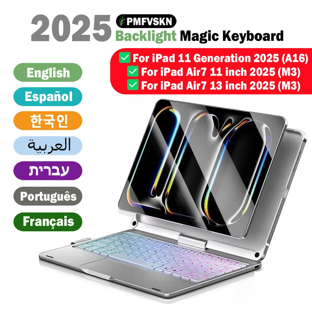 Moktan Sabai Magic Keyboard Case iPad 11th Gen 2025 iPad Air 11/13 Backlit 360°