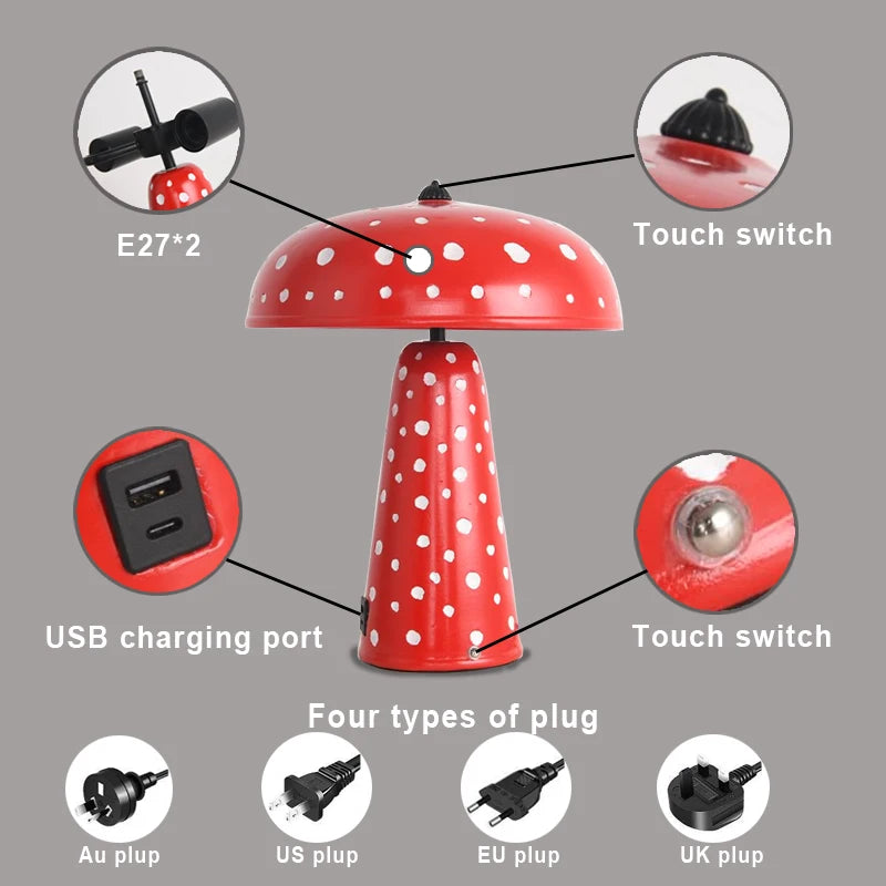 Touch LED Mushroom Table Lamp Night Light Wireless Charging Bedside Desk Lamp