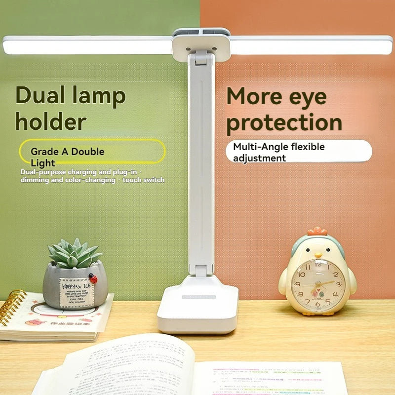 Moktan Sabai Dual Head LED Desk Lamp | USB Rechargeable Foldable Dimmable Study Reading Light