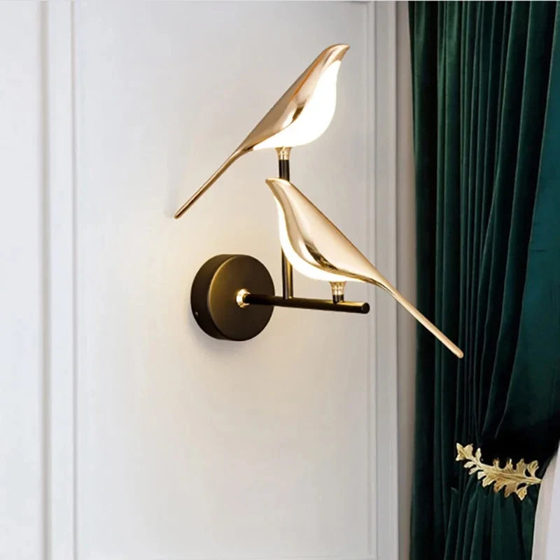 Moktan Sabai Nordic Golden Bird LED Wall Lamp Bedroom Bedside Living Room Bar Decorative Sconce 2 birds