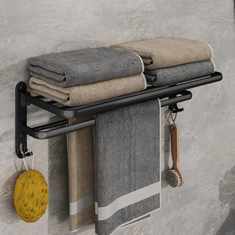 Moktan Sabai Black Towel Rack | Wall Mounted Bathroom Shelf Black