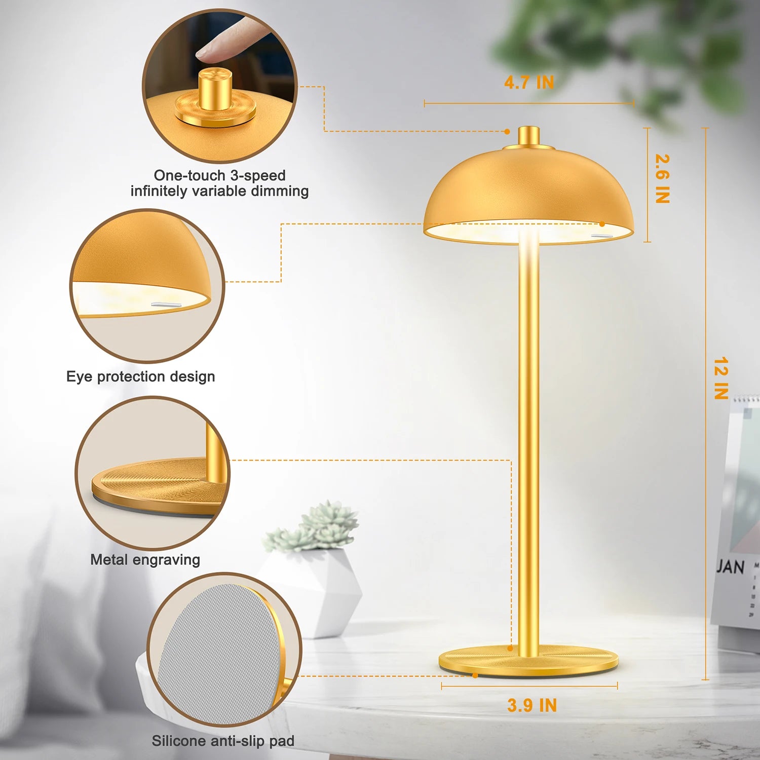 Moktan Sabai Rechargeable Touch Table Lamp – Wireless USB-C LED Desk Light for Bedroom & Camping