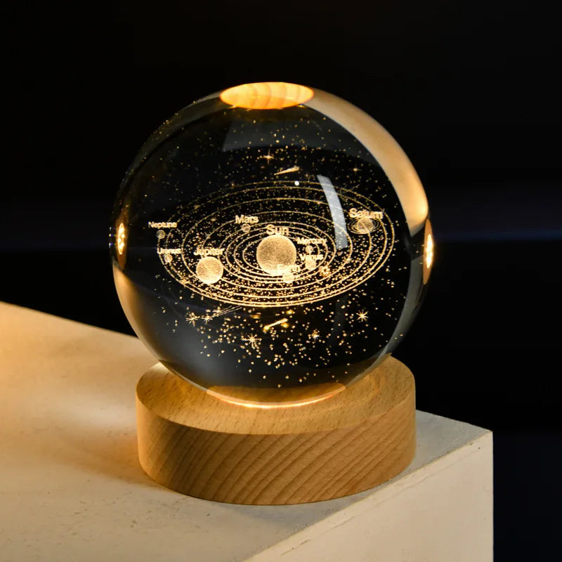 Moktan Sabai Crystal Ball Night Light USB Laser Engraved LED Lamp Gift for Bedroom Decor Solar system