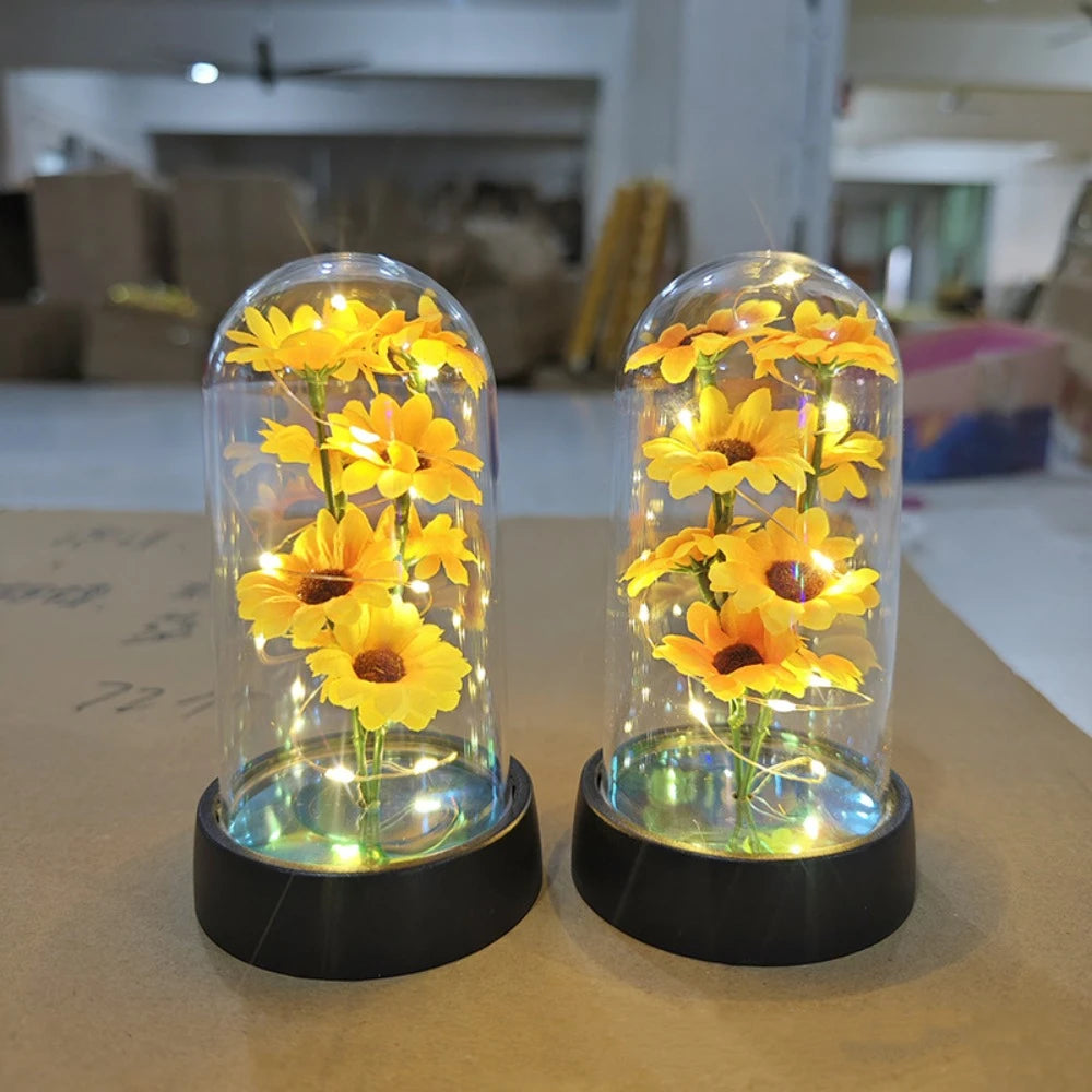 Moktan Sabai Sunflower LED Glass Dome Night Light Artificial Flower Graduation Gift Home Decor