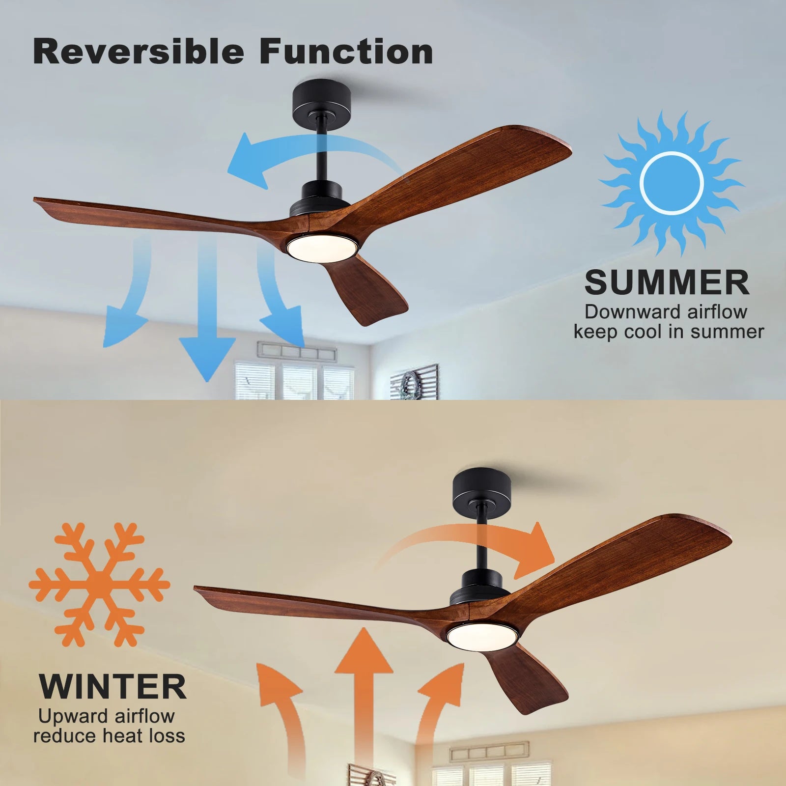 Moktan Sabai Wood Ceiling Fan with Lights 42 52 60 Inch Remote Control Quiet DC Motor Indoor