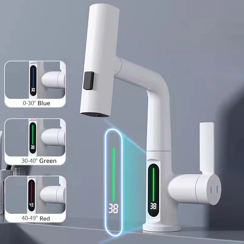 Moktan Sabai Pull Out Waterfall Kitchen Faucet Digital Display Hot Cold Mixer Sink Tap