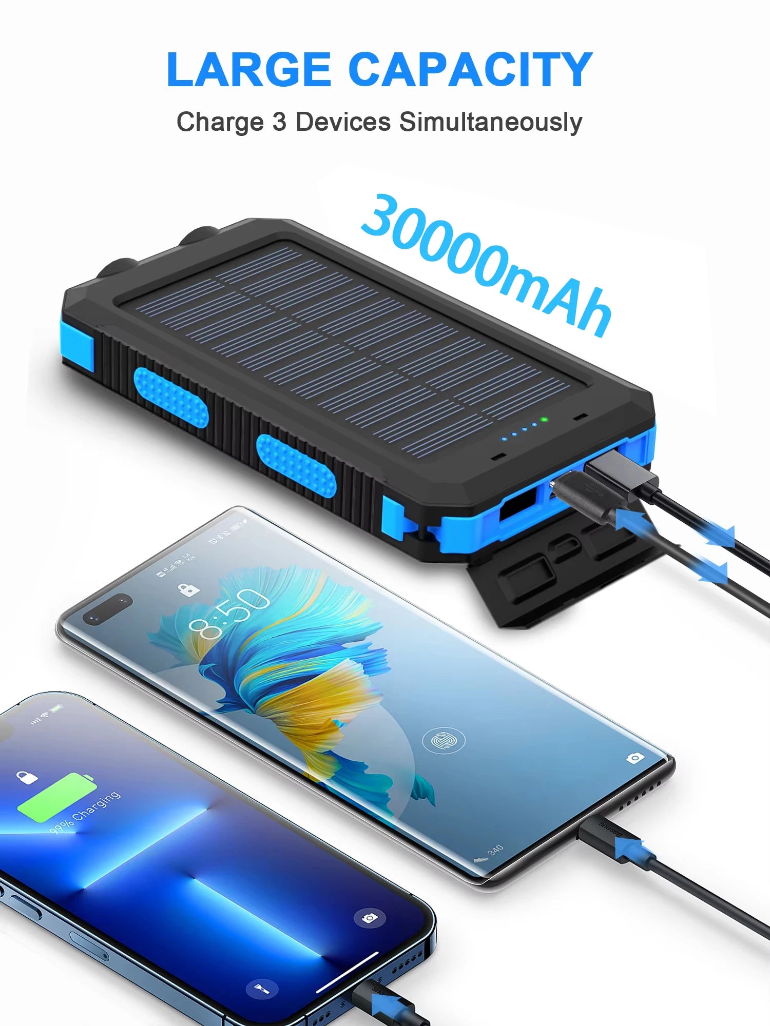 Moktan Sabai Gaiaray 30000mAh Solar Power Bank Dual USB Waterproof LED Outdoor Travel Charger