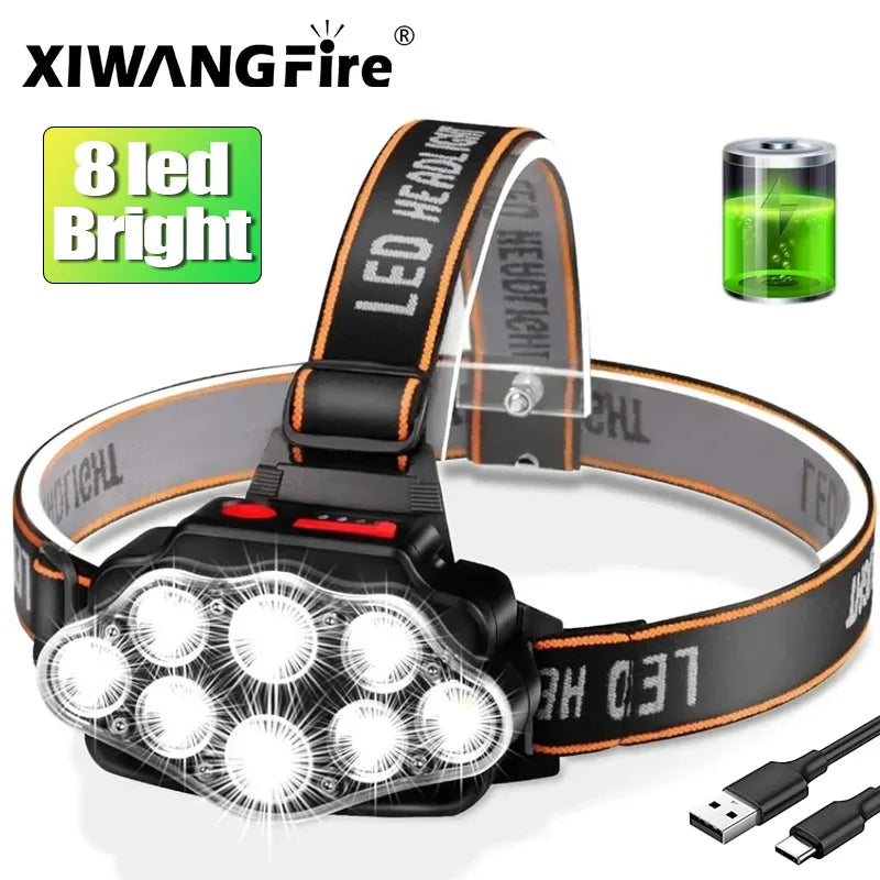 Moktan Sabai 8 LED Rechargeable Headlamp Powerful Headlight for Camping Fishing Hiking