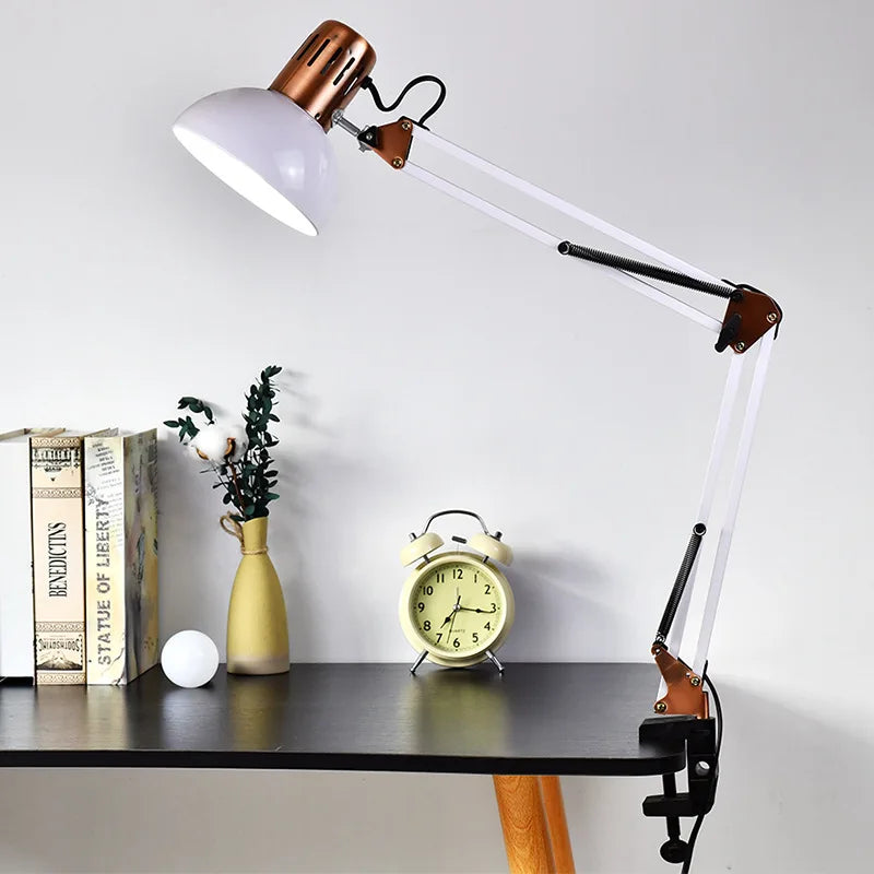 Moktan Sabai Industrial Foldable LED Table Lamp with Clamp Telescopic Swing Arm for Desk