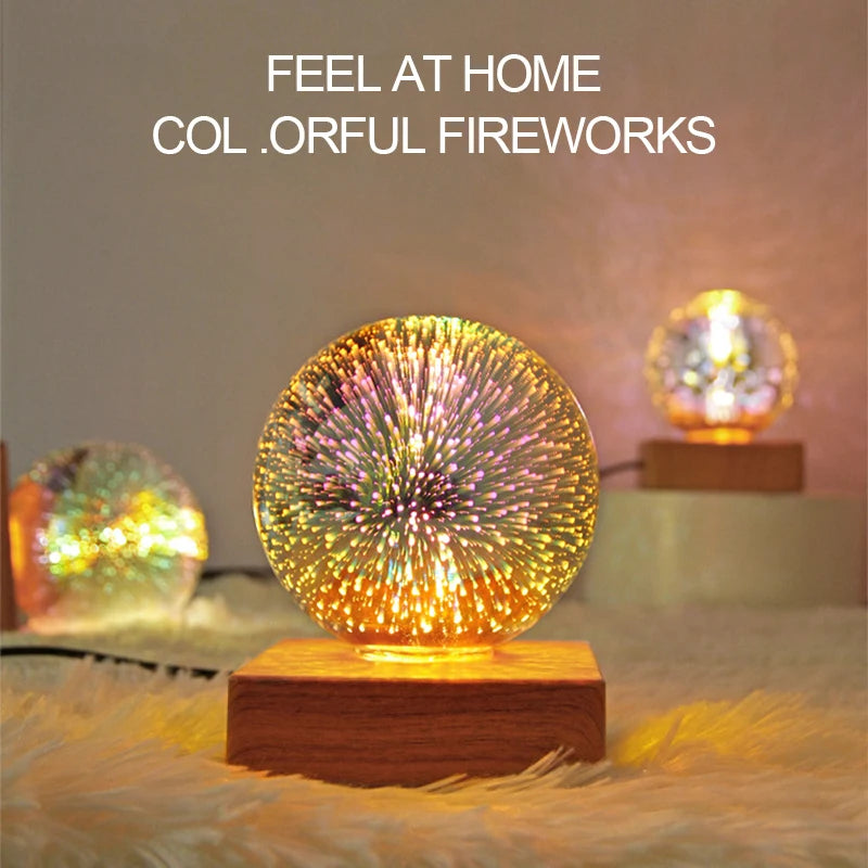 3D Firework LED Night Light Glass Ball Starry Sky Table Lamp Home Decor