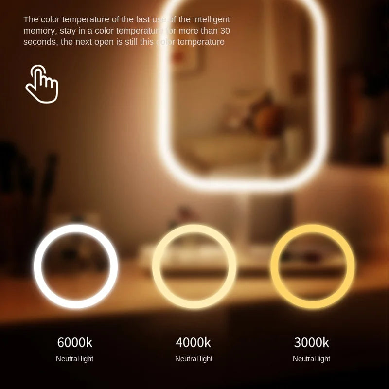 Moktan Sabai LED Makeup Vanity Mirror with 3 Color Lights – Touch Control for Bedroom & Desk