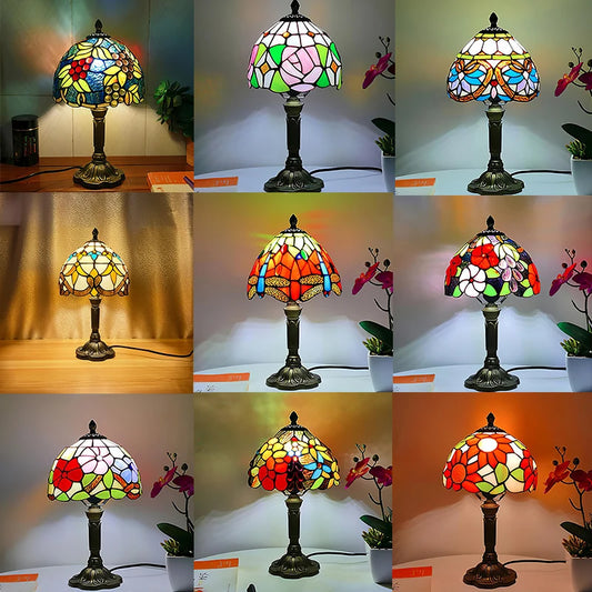 Tiffany Style Table Lamp Stained Glass E27 Bedside Light Retro Home Decor