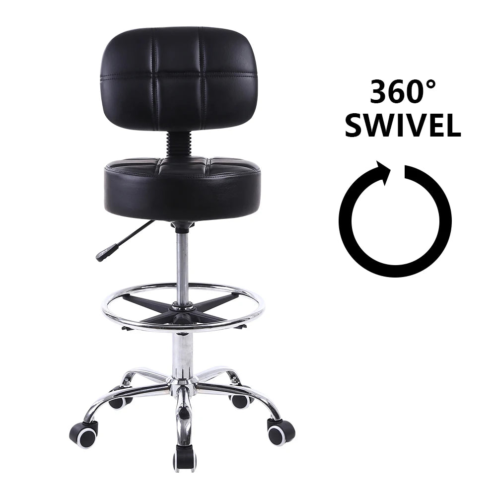 Moktan Sabai Swivel Rolling Stool PU Leather Height Adjustable Drafting Task Chair with Back