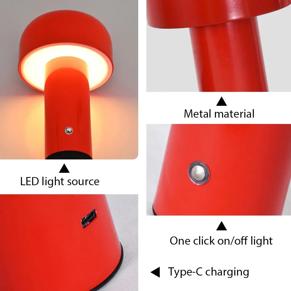 Retro Mushroom LED Table Lamp Touch Sensor Dimmable Rechargeable Desk Light
