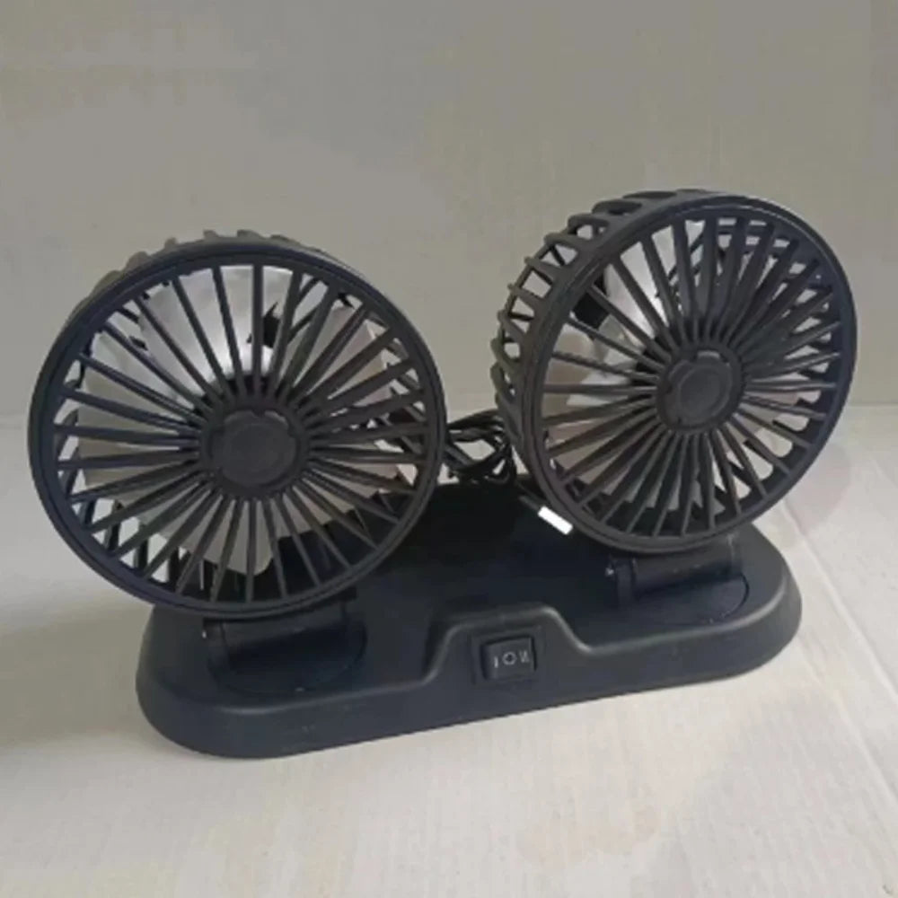 Moktan Sabai Dual Head Car Fan | 12 Volt Portable Fan with Adjustable Airflow | USB Charging for Efficient Air Circulation Black