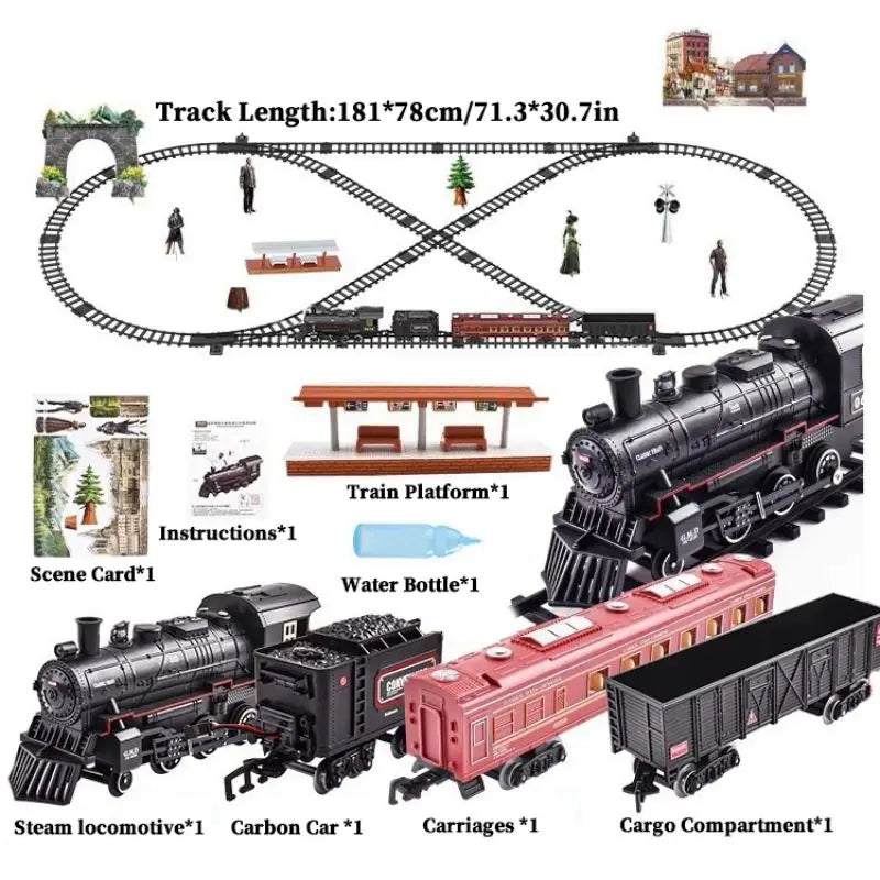 Moktan Sabai Kids Electric Train Set with Steam Smoke Lights Sounds Battery Powered