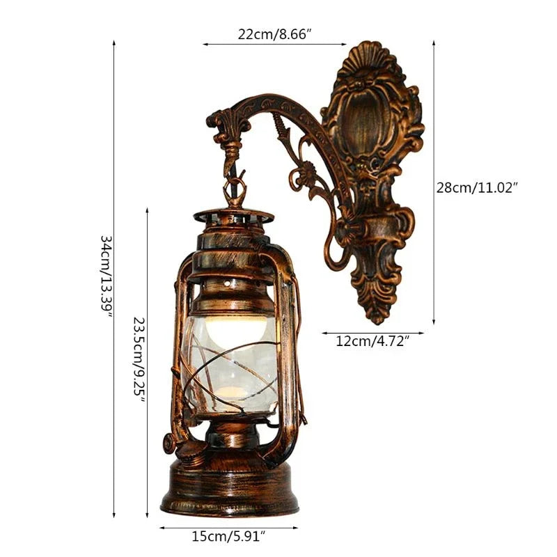 Moktan Sabai Retro Kerosene Wall Lamp Antique Bronze Iron Horse Lantern Corridor Lighting Fixture