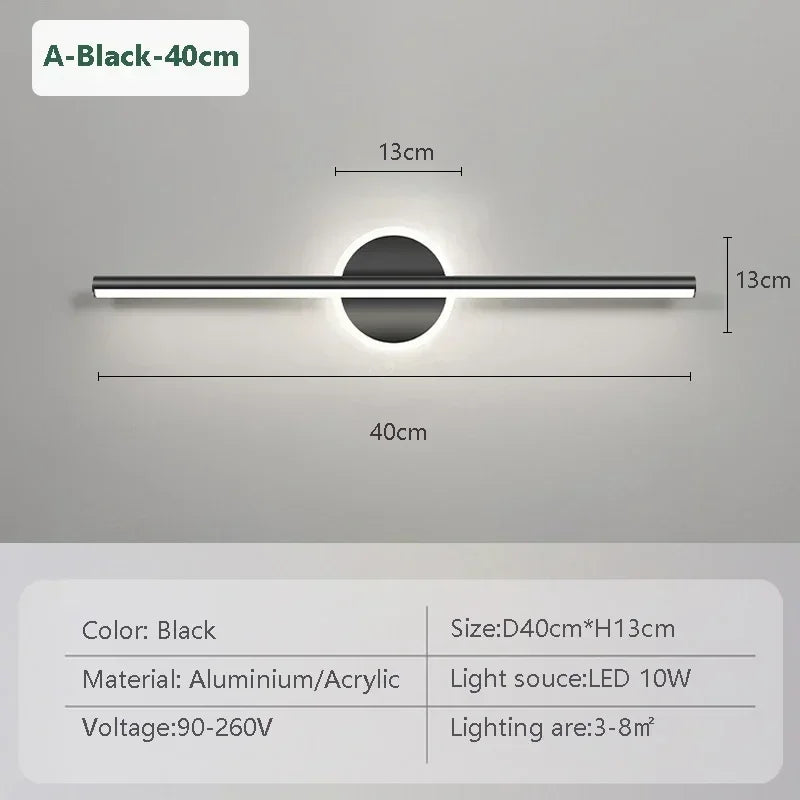Moktan Sabai LED Mirror Front Wall Light – 40/60cm Gold Black Indoor Lamp for Bathroom & Bedroom
