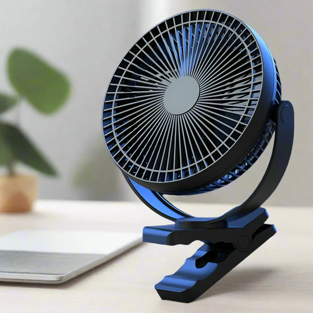 Moktan Sabai Portable Clip-On Fan | 10000mAh Battery Operated with 4-Speed Settings | USB Rechargeable for Home and Outdoor Comfort
