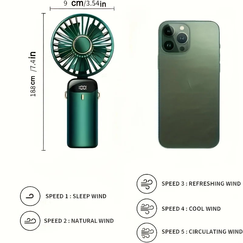 Moktan Sabai Compact Mini Fan | Small Desk Fan with 6-Speed Settings | USB Rechargeable for Ultimate Portability and Comfort