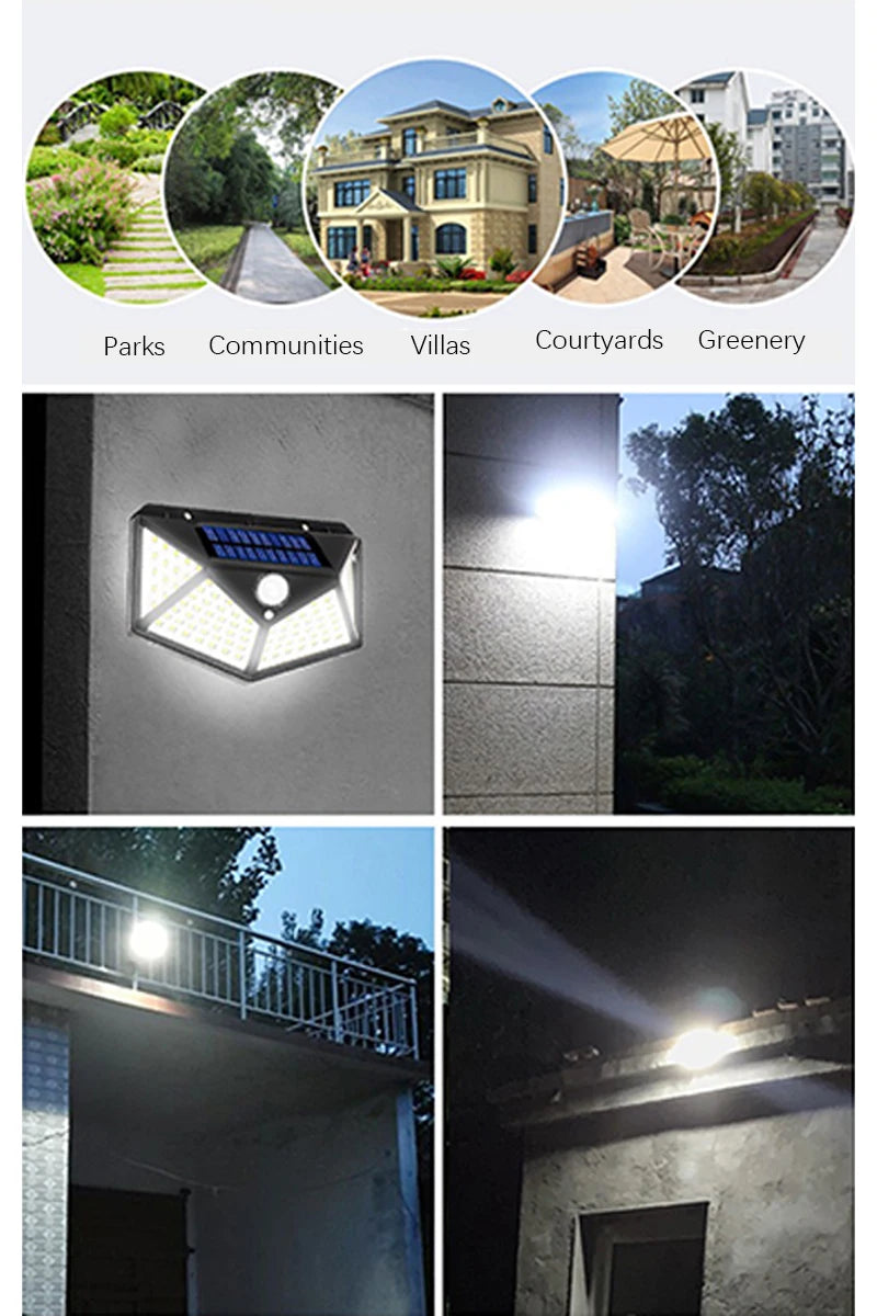 Moktan Sabai 100 LED Solar Motion Sensor Light | Waterproof Outdoor Wall Lamp for Yard Security