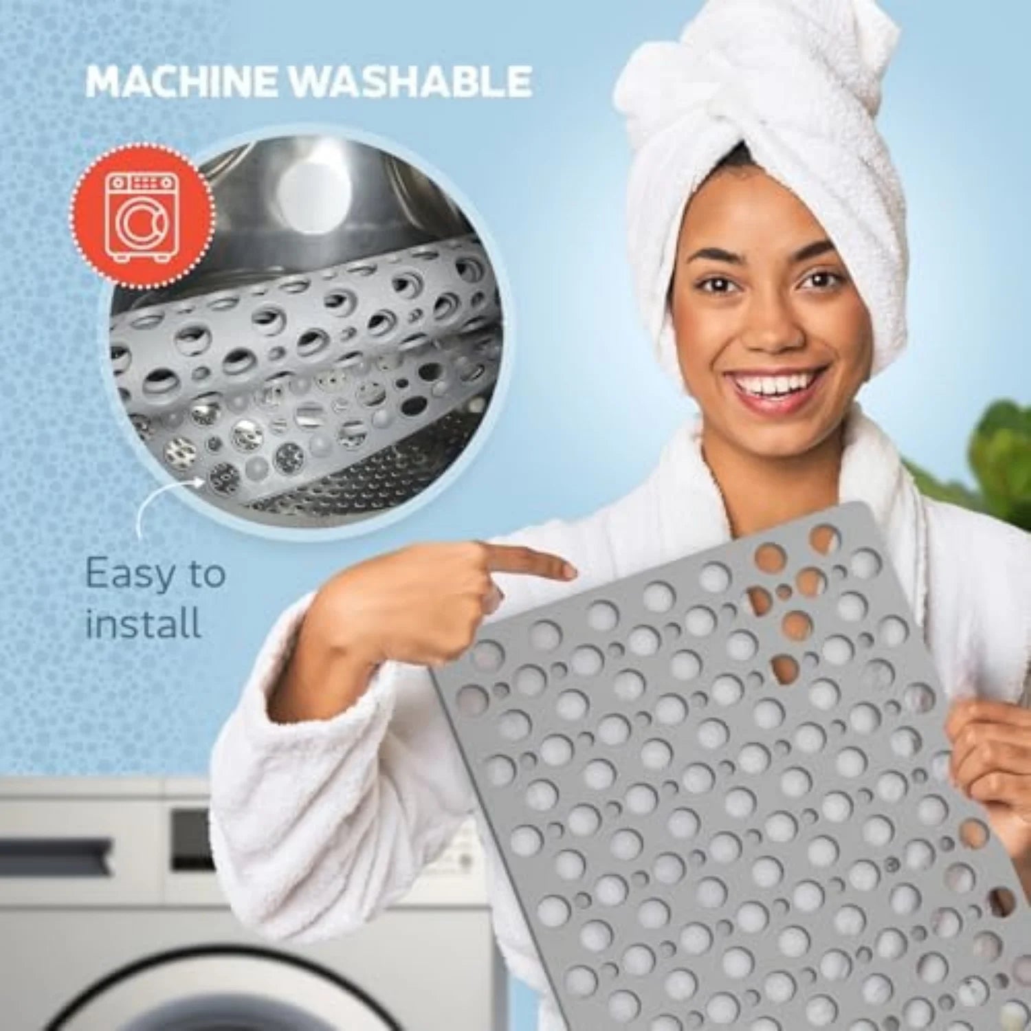Moktan Sabai Non Slip Bathtub Shower Mat with Suction Cups Drain Holes 30x17 Inch
