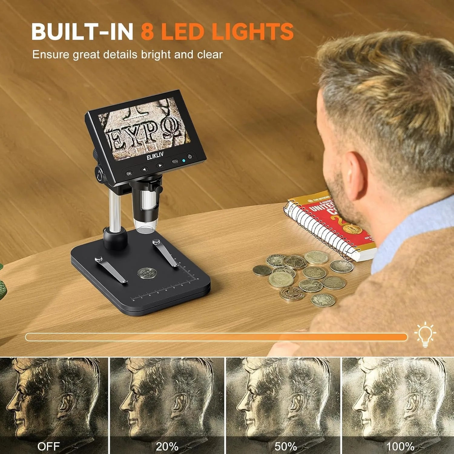 Moktan Sabai 4.3 Inch LCD Digital Microscope 1000X Coin Repair Camera with LED for PC