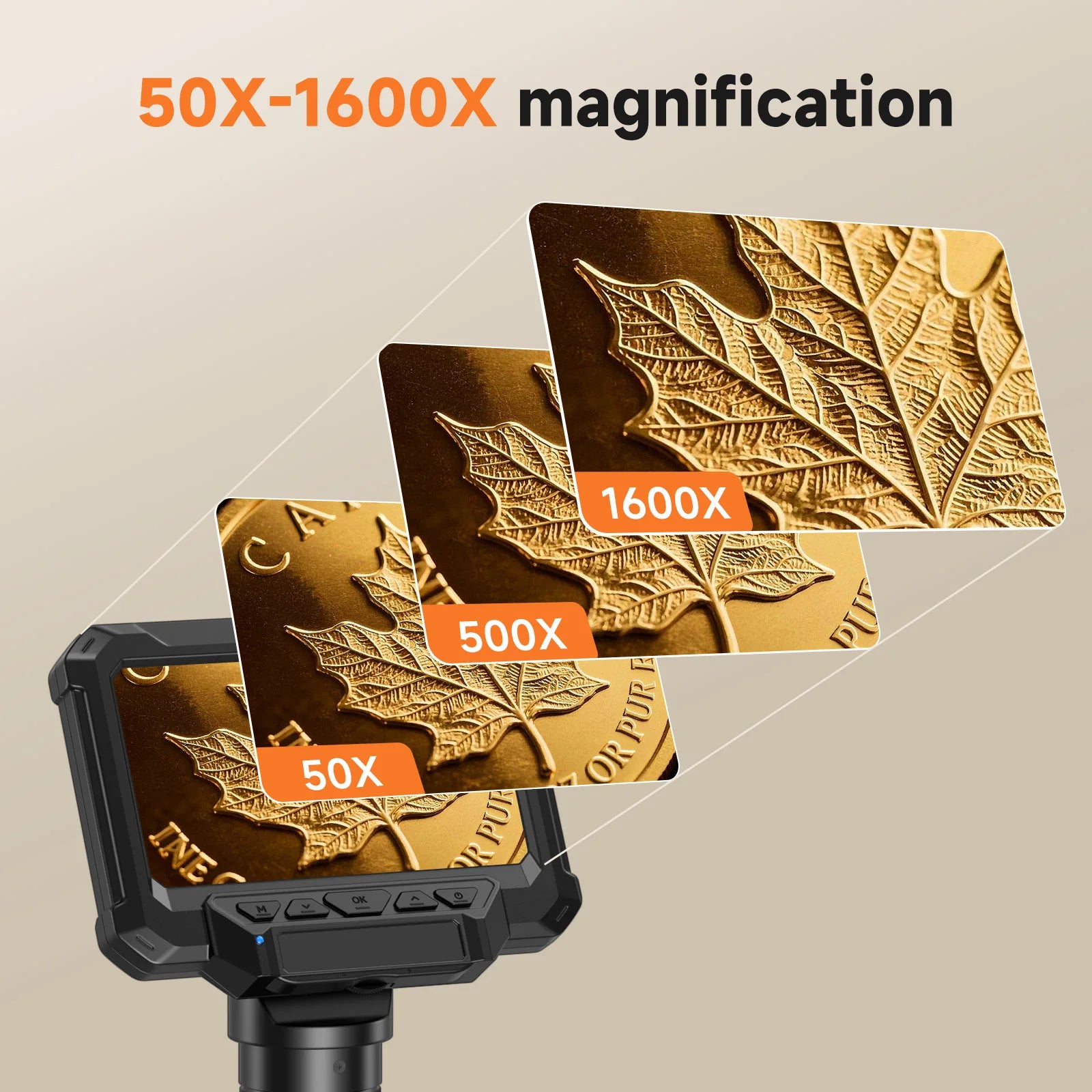 Moktan Sabai 1600X Digital Microscope 4.3 Inch IPS Screen Coin Magnifier 1080P LED